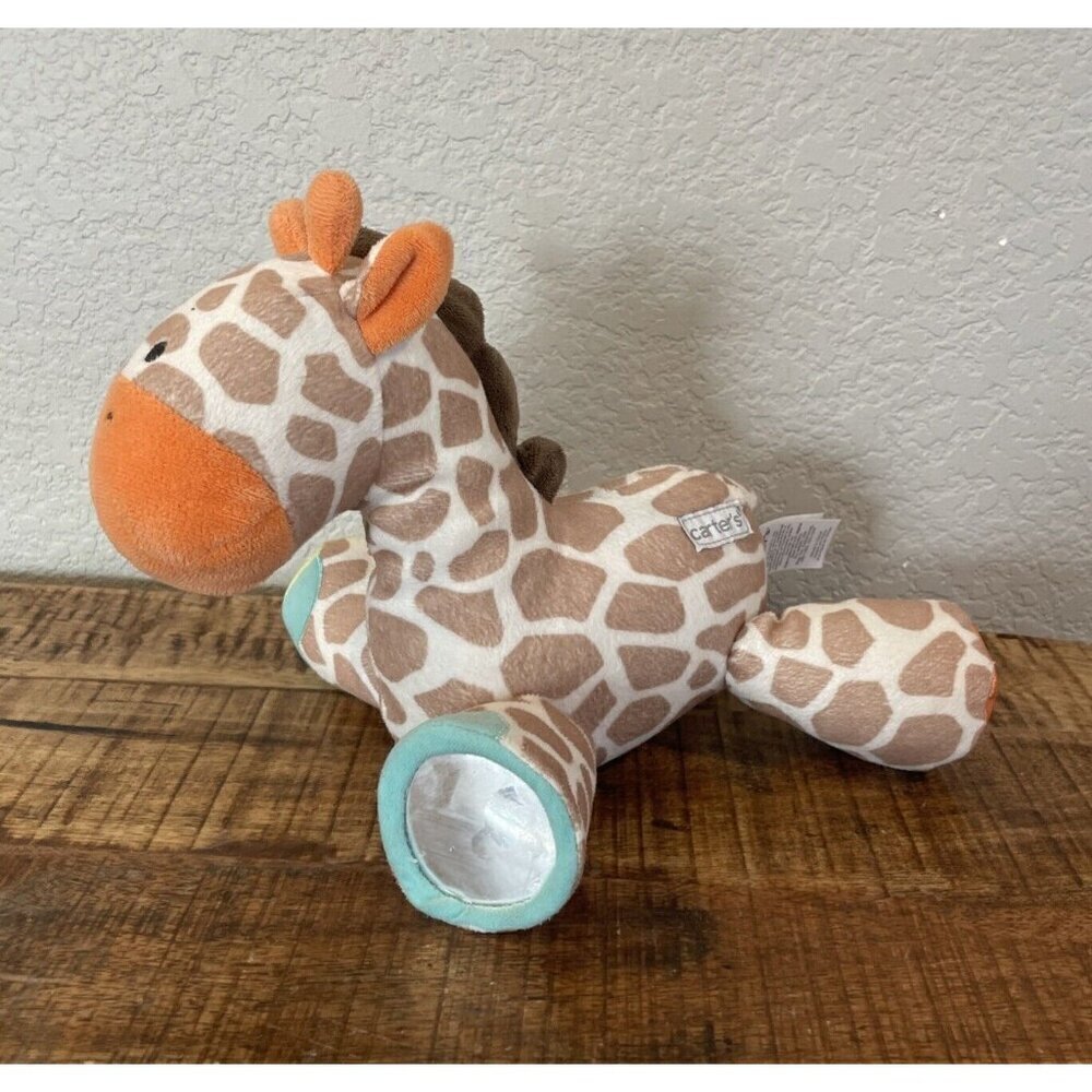 Carters Baby Giraffe Crinkle Rattle Mirror Stuffed Animal Plush Toy Sensory